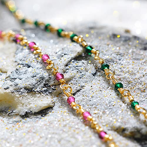 MTMY Beaded Necklaces for Women 14K Gold Plated Dainty Colorful Green/Rose Beaded Pearl Choker Necklace Delicate Boho Choker Necklace Jewelry Gift - style: Crystal-rose
