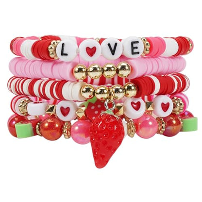 Twinfree Bohemian Cute Fruit Banana Cherry Strawberry Pineapple Mango Polymer Clay Beaded Stackable Stretch Bracelets - color: Color 10