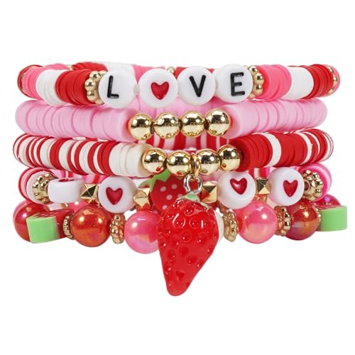 Twinfree Bohemian Cute Fruit Banana Cherry Strawberry Pineapple Mango Polymer Clay Beaded Stackable Stretch Bracelets - color: Color 10