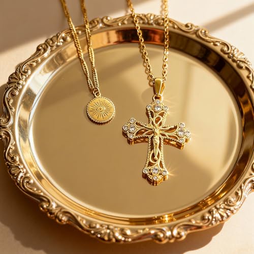 Layered Necklace for Women, Cross Pendant Y Necklace Set, 18K Gold Plated Dainty Stackable Jewelry Gift for Everyday Wear - style: 4PCS - I