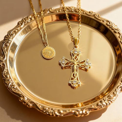Layered Necklace for Women, Cross Pendant Y Necklace Set, 18K Gold Plated Dainty Stackable Jewelry Gift for Everyday Wear - style: 4PCS - I