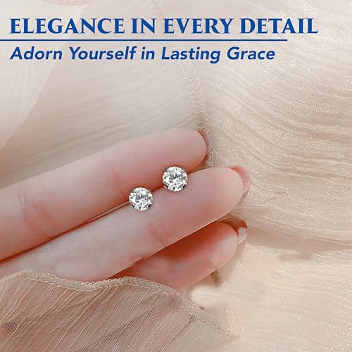Caflon 24K Gold Plated | Stainless Steel Cubic Zirconia Stud Earrings 4mm | Nickel Safe Hypoallergenic Ear Jewelry | Sparkling Round Silver Tone Crystal Design with Secure Push-Back Closure | Everyday Fashion Jewelry - style: Stainless Steel