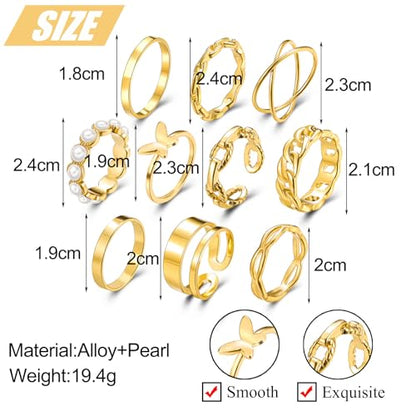 Knuckle Rings Set for Women, Dainty Stackable Midi Rings Simple Stacking Joint Finger Rings Pack Adjustable Cute Butterfly Heart Rings Mixed Size - style: B-10Pcs