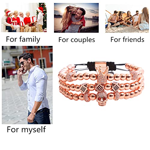 Mens Bracelet Beaded Bracelets Micro Pave Zircon Bracelets for Men Women Bracelets for Men Stainless Steel Cuff Bangle - color: J-rosegold