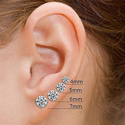 Sparkling 925 Sterling Silver Round Cut 5A+ Cubic Zirconia CZ Stud Earrings Hypoallergenic Earrings for Women/Men 4MM-8MM - color: A: Silver, size: 4mm