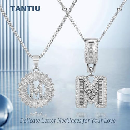 14K Gold Plated Alphabet Necklace Cubic Zirconia Letter Pendant, Personalized Name Jewelry Gift for Women, Customizable A-Z, Birthday/Mothers Day Gifts for Womens - color: White Gold, style: Style-M