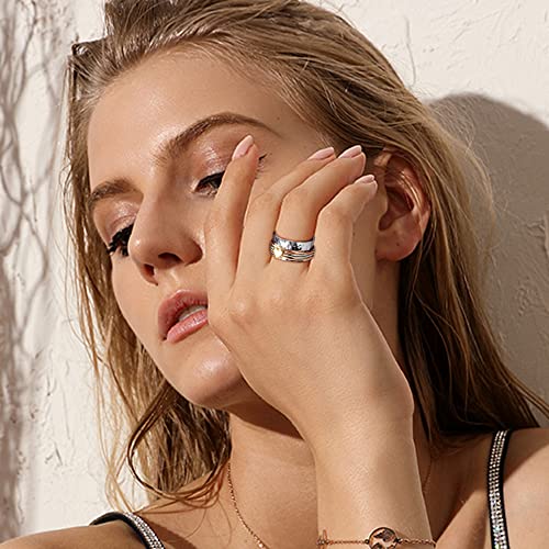 Magitaco Stainless Steel Spinner Rings Fidget Band Rings Moon Star Flower Butterfly Anxiety Rings for Women Men - color: Heart