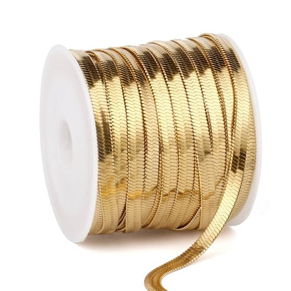 33FT 4mm Stainless Steel Gold Snake Chains Roll Bulk for Jewelry Making | 18K Gold PVD Plated 304 Stainless Steel Flat Snake Chains Roll Spool for DIY Craft - color: 4.0mm Gold Flat Snake Chains