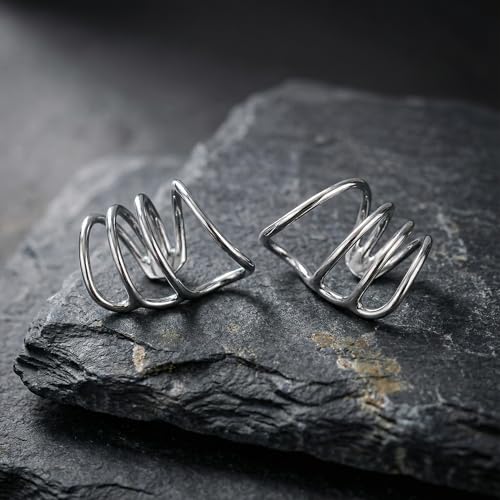 925 Sterling Silver Ear Cuff, Handmade Single Band Adjustable Non Piercing Clip On Cartilage Earring, Minimalist Ear Wrap Faux Piercing Jewelry for Women - style: Pair Multi Curved Band