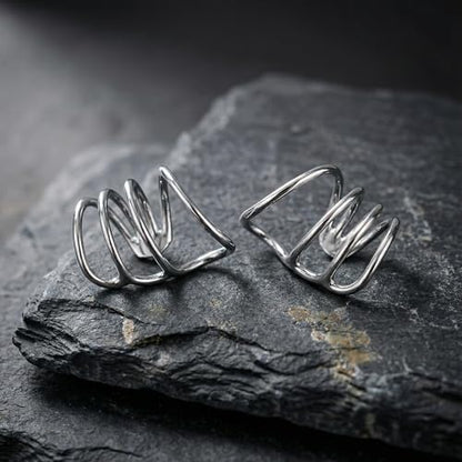 925 Sterling Silver Ear Cuff, Handmade Single Band Adjustable Non Piercing Clip On Cartilage Earring, Minimalist Ear Wrap Faux Piercing Jewelry for Women - style: Pair Multi Curved Band