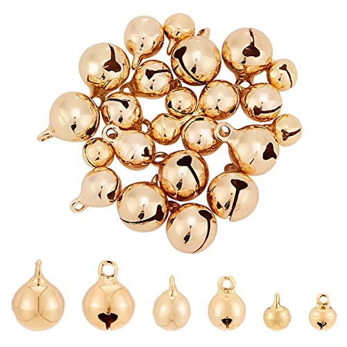 BENECREAT 30Pcs 3 Sizes 18K Gold Plated Brass Bell Charms, Loose Round Pendant Beads with Hole for Earrings Bracelet Necklace Jewelry Making Crafts, 10pcs/Size - color: Bell