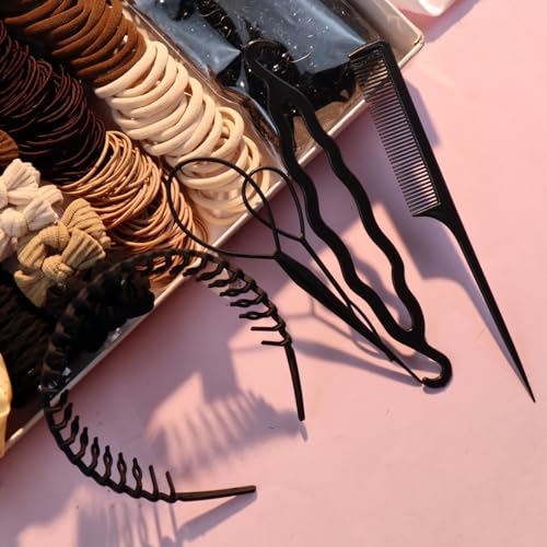 Hair Accessories Set for Women, Ponytail Holders, Hair Scrunchies, Hairbands, Scrunchy Hair Ties, Hair Styling Tool Set (1163PCS(brown) - color: 1163PCS(brown)
