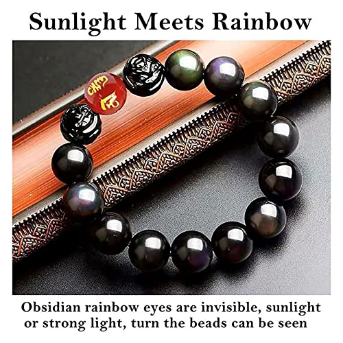 Black Obsidian Bracelet,Feng Shui Black Obsidian Wealth Bracelet for Women Men Couples Handmade Stretch Obsidian Bracelet Bangle with Carved Pixiu Tiger Eye Stone Attract Wealth Money and Good Luck - color: D,12mm,Red Agate