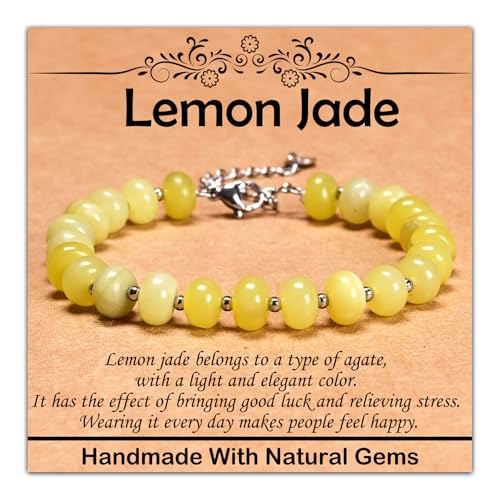 Natural Healing Gemstone Bracelet Handmade Yoga Stretch Elastic Bracelet Stress Relief Crystal Jewelry for Men and Women - color: Lemon Jade(Good Mood), size: 5x8