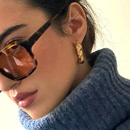 Chunky Gold Hoop Earrings for Women 14k Gold Plated Thick Triple Earrings | Hypoallergenic Trendy Chunky Gold Hoops Earrings,Dainty Jewelry Gifts for Women - style: twisted hoop earrings 1