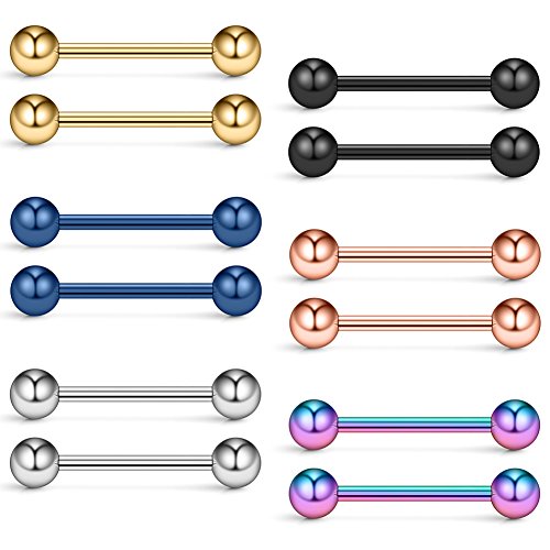 316L Stainless Steel Nipple Shield Barbell Ring Bar Body Piercing 14G - style: Mix Color(12pcs)