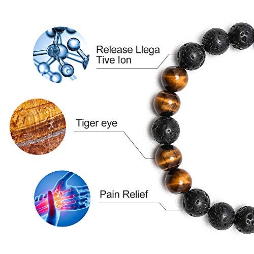 M MOOHAM Mens Bracelet - Beaded Natural Stone 8mm Tiger Eye Matte Agate Lava Rock Bracelets for Men Teen Boys Grandpa Dad Birthday Gifts Jewelry - style: Lava Rock Tiger Eye Bracelet