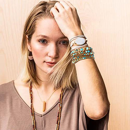 Plumiss Women Boho Handmade Natural Stone Crystal Leather Bead Wrap Bracelets Collection - style: Turquoie Jasper 5W