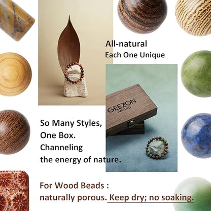 Geezon Navis DIY Bracelet Making Kit Natural Wooden Stone Beads Gift Craft | 10mm 296pcs 16 Colors - Natural & Unique, ALL-IN-ONE , One-of-a-kind, Starter, Gift, Immersive Handcraft, Calming, Meditate