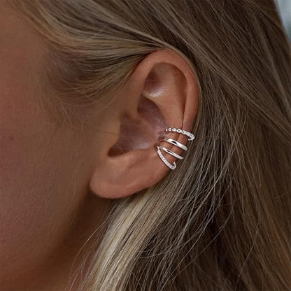 Gold Ear Cuffs Earrings for Women Non Piercing Clip on Cartilage Earrings | Trendy Gold Ear Cuff,Cartilage Clip on Earrings,Thin Huggie Hoop CZ Earring Set ,Fashion Jewelry,Non Tarnish,Gift - style: 3pc double cz-sl