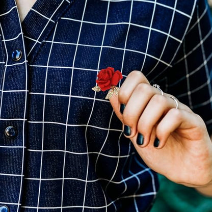 A set of two crystal red rose brooches, featuring elegant enamel floral brooches set with synthetic crystals. This stylish accessory perfectly complements parties, balls, weddings, Valentine's Day gifts, and other occasions, making it an ideal gift for wo