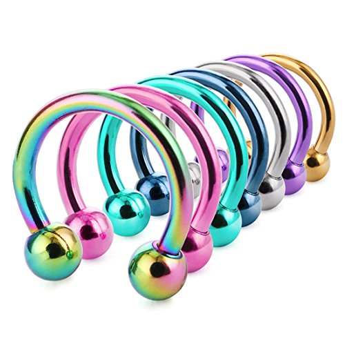 8pcs Unisex Surgical Steel 16G Septum Rings Horseshoe Hoop Nose Piercing Lip Nipple Eyebrow Rings Tragus Cartilage Earrings for Women Men