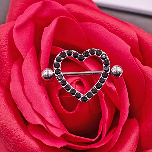 VERAMI 14G Stainless Steel Heart Nipple Rings and Barbell - Butterfly, Starlight Acrylic Ball, Tongue Rings for Women and Men - color: BLACK-CZ