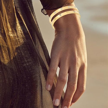 Camhanno Gold Bangles for Women - Stainless Steel Love & Friendship Bracelet Set with Gift Box | Daily Wear & Party Jewelry - color: 2Pcs Gold Set Style 4