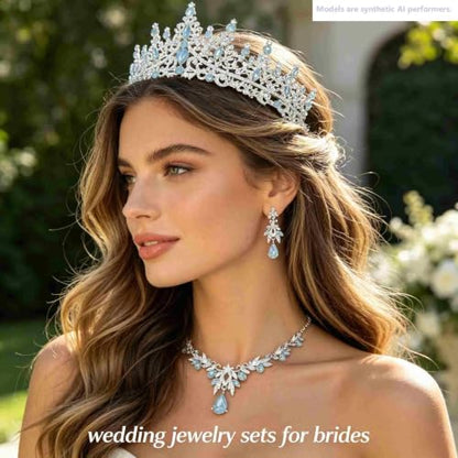 Kamirola Tiaras and Crowns for Women,Tiaras Earrings Necklace, Crystal Bridal Jewelry Set, Costume Jewelry for Women Party Halloween Prom Pageant - color: Gream Blue