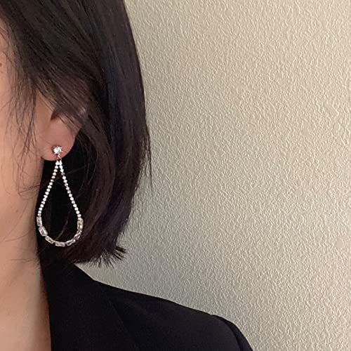 Luxval Rhinestone Earrings Dangling for Women Sparkly Silver Dangle Earrings Girls Long Chandelier Earrings Tassel Lightweight Ear Studs Cubic Zirconia Crystal Statement - color: Silver-Teardrop Earrings