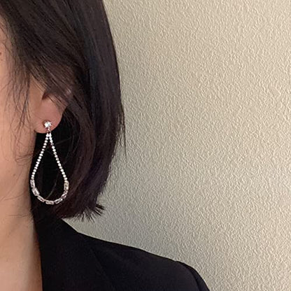 Luxval Rhinestone Earrings Dangling for Women Sparkly Silver Dangle Earrings Girls Long Chandelier Earrings Tassel Lightweight Ear Studs Cubic Zirconia Crystal Statement - color: Silver-Teardrop Earrings