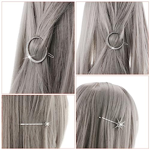Beaupretty 2pcs Moon Star Hair Clips Vintage Metal Alloy Rhinestone Bobby Pins Hair Accessories for Women Silver