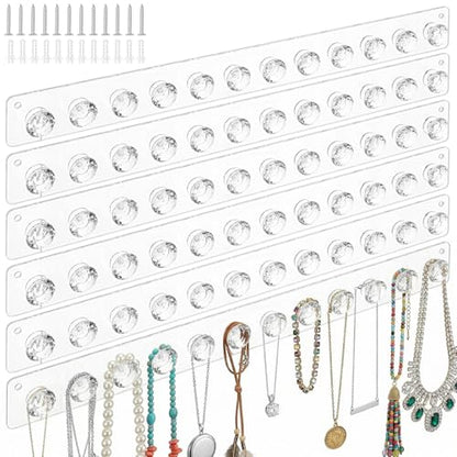 6 Pcs Clear Acrylic Necklace Holder, Acrylic Necklace Organizer Wall Mounted with 12 Hooks, for Hanging Necklace, Jewelry, Bangles, Bracelets and Rings, Best Gifts for Girls and Women