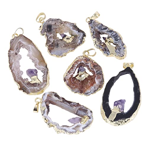 TUMBEELLUWA Natural Agate Pendant Necklace Druzy Slice Jewelry for Women | Agate Geode Necklace, 22.83" Stainless Steel Chain, Chakra Reiki Healing Crystal Jewelry, Crystal Lover Gift