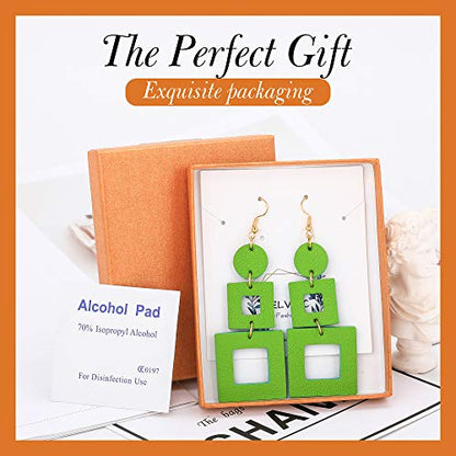KINIVA Leather Dangle Earrings for Women Trendy, Lightweight Leaf Circle Lightning Earrings Drop, Jewelry Gifts for Women - color: 38 Green