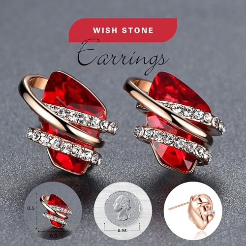 Gifts for Women, Wish Stone Stud Earrings with Birthstone Crystals, 18K Rose Gold Plated or Silver-tone - color: 101-January July Birthstone-Ruby Red-Rose Gold Plated