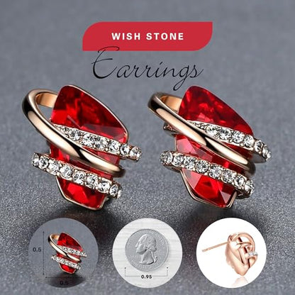 Gifts for Women, Wish Stone Stud Earrings with Birthstone Crystals, 18K Rose Gold Plated or Silver-tone - color: 101-January July Birthstone-Ruby Red-Rose Gold Plated