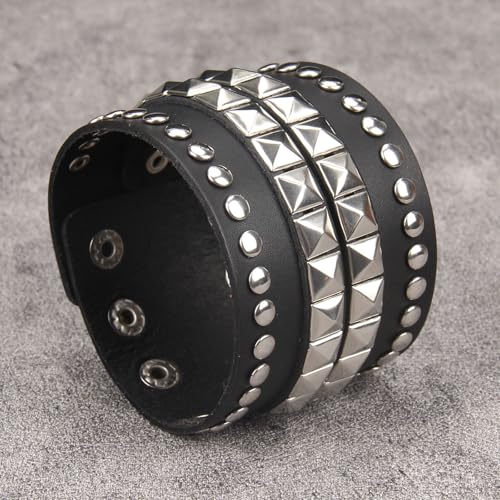 Jeilwiy Punk Leather Wristbands for Men Bracelets Handmade Wide Cuff Bangle Braided Jewelry Black Brown Adjustable - Punk Father's Gifts - color: 01 Leather Cuff Bracelet Black