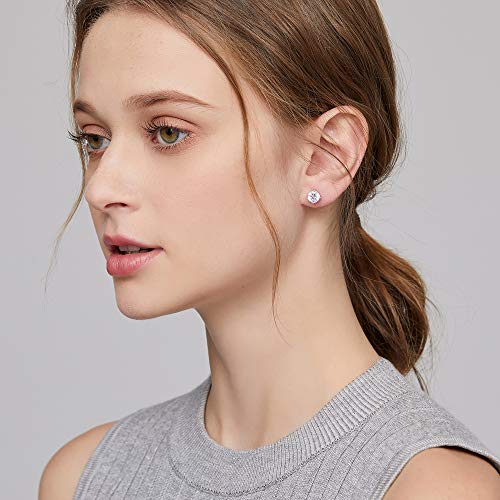 Stud Earrings with Screw Back, 925 Sterling Silver Cubic Zirconia Round Cut/Square Cut Stud Earrings for Women and Men, Long & Thick Post, 4MM-8MM - color: A-Round-Silver, size: 4MM