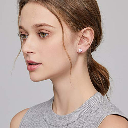 Stud Earrings with Screw Back, 925 Sterling Silver Cubic Zirconia Round Cut/Square Cut Stud Earrings for Women and Men, Long & Thick Post, 4MM-8MM - color: A-Round-Silver, size: 4MM