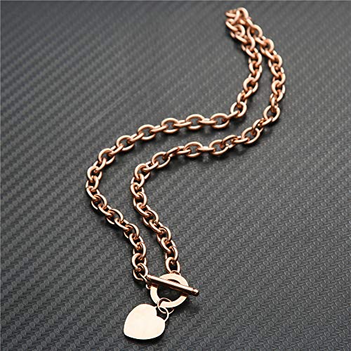WangGao Elegent Love Stainless Steel Link Chain Blank Heart Charms Necklace for Women Toggle Clasp Closure - color: Rose Gold, size: 17.72inches