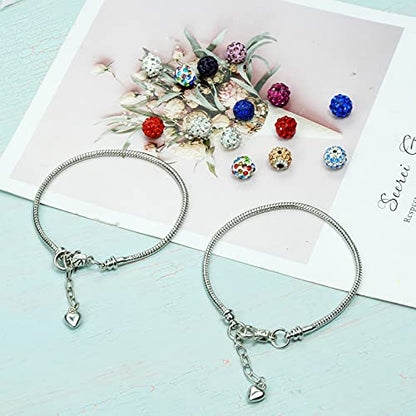 tiggell 5pcs Chain Bracelets Kit Silver Plated Snake Chain with Heart Lobster European Charm Bracelet for Christmas DIY Women Jewelry Findings Bracelet Making - color: silver