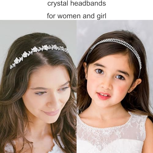 Rhinestone Headbands for Women Silver Bridal Headband Crystal Headpiece | Flower Leaf Girl Tiara Crown Head Band Wedding Hair Accessories for Girls, 4 Pcs - color: Silver