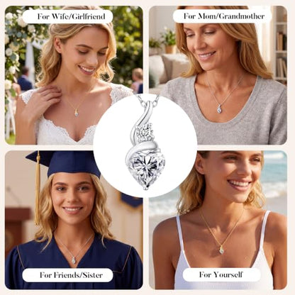 ANDSO Heart Moissanite Necklaces Birthday Jewelry Gifts for Women | S925 Silver /Gold Plating Birthstone Necklace, Ideal Anniversary Christmas Valentine Present for Mom Wife Her Girlfriend - style: White Gold Plated Stainless Steel-2 Carat