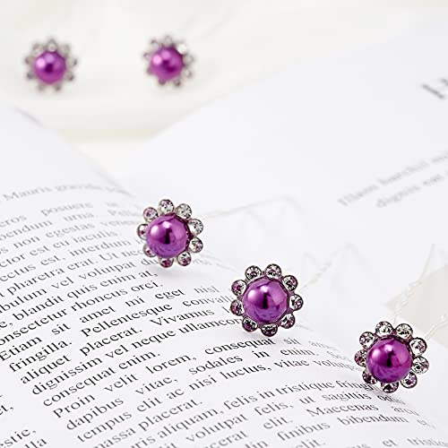QIUTIMIY 20 Pack (Purple) Pearl Crystal Hair Pins Flower Rhinestone Hair Clips for Bridal Wedding Women Hair Jewelry Accessories, with Clear Container - color: Pearl Flower-Purple