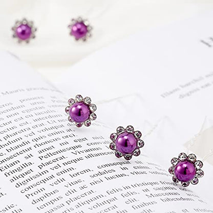 QIUTIMIY 20 Pack (Purple) Pearl Crystal Hair Pins Flower Rhinestone Hair Clips for Bridal Wedding Women Hair Jewelry Accessories, with Clear Container - color: Pearl Flower-Purple