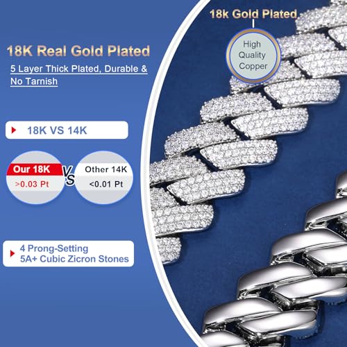 Ucciyo 30MM/25MM Cuban Link Chain for Men, Luxury Iced Out Diamond Chain | Luxurious Diamond-Simulated, Large Miami Cuban Style, 18K Gold Plated - color: 25MM-Silver, size: 18 Inch(Choker)