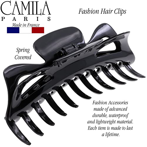 Camila Paris CP117 French Large Hair Clips for Women Thick Hair for Long Curly Wavy Hair, Girls Hair Claw Clip, Durable Styling Big Claw Clip for Thick Hair, Strong Hold No Slip Grip, Made in France - color: Black 6"