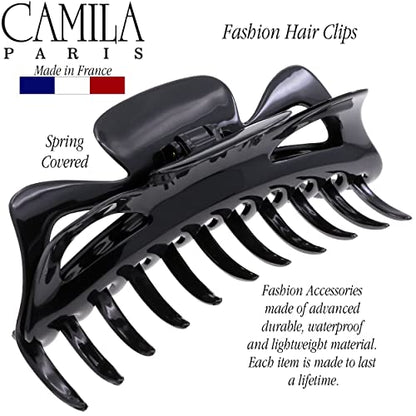 Camila Paris CP117 French Large Hair Clips for Women Thick Hair for Long Curly Wavy Hair, Girls Hair Claw Clip, Durable Styling Big Claw Clip for Thick Hair, Strong Hold No Slip Grip, Made in France - color: Black 6"