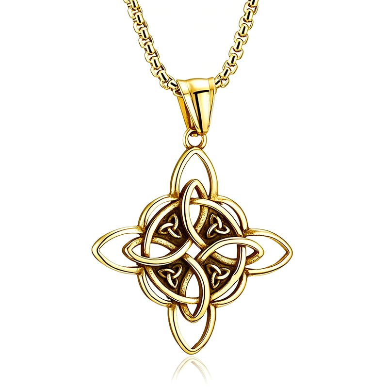 MALOYANVE Celtic Witch Knot Necklace for Men Women Stainless Steel Triquetra Trinity Pendant Irish Celtic Knot Amulet Good Luck Protection Jewelry - color: Gold